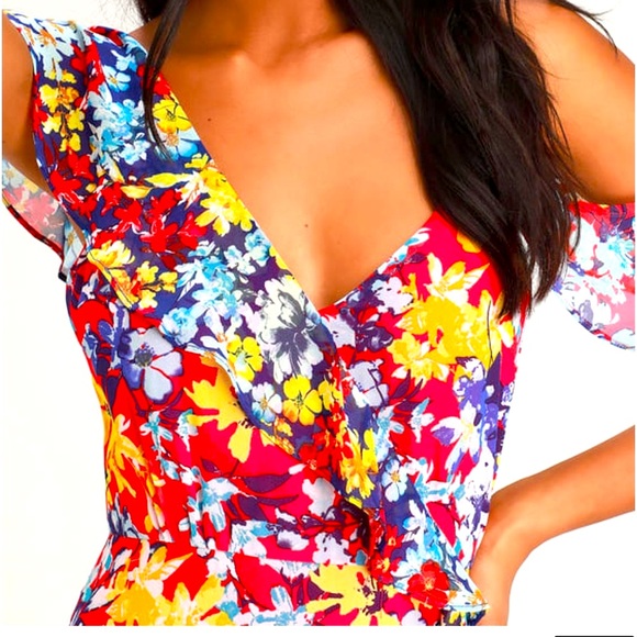 NWT Radiant Ruby Red Floral Print Chiffon Maxi Dress Size S - Picture 3 of 9